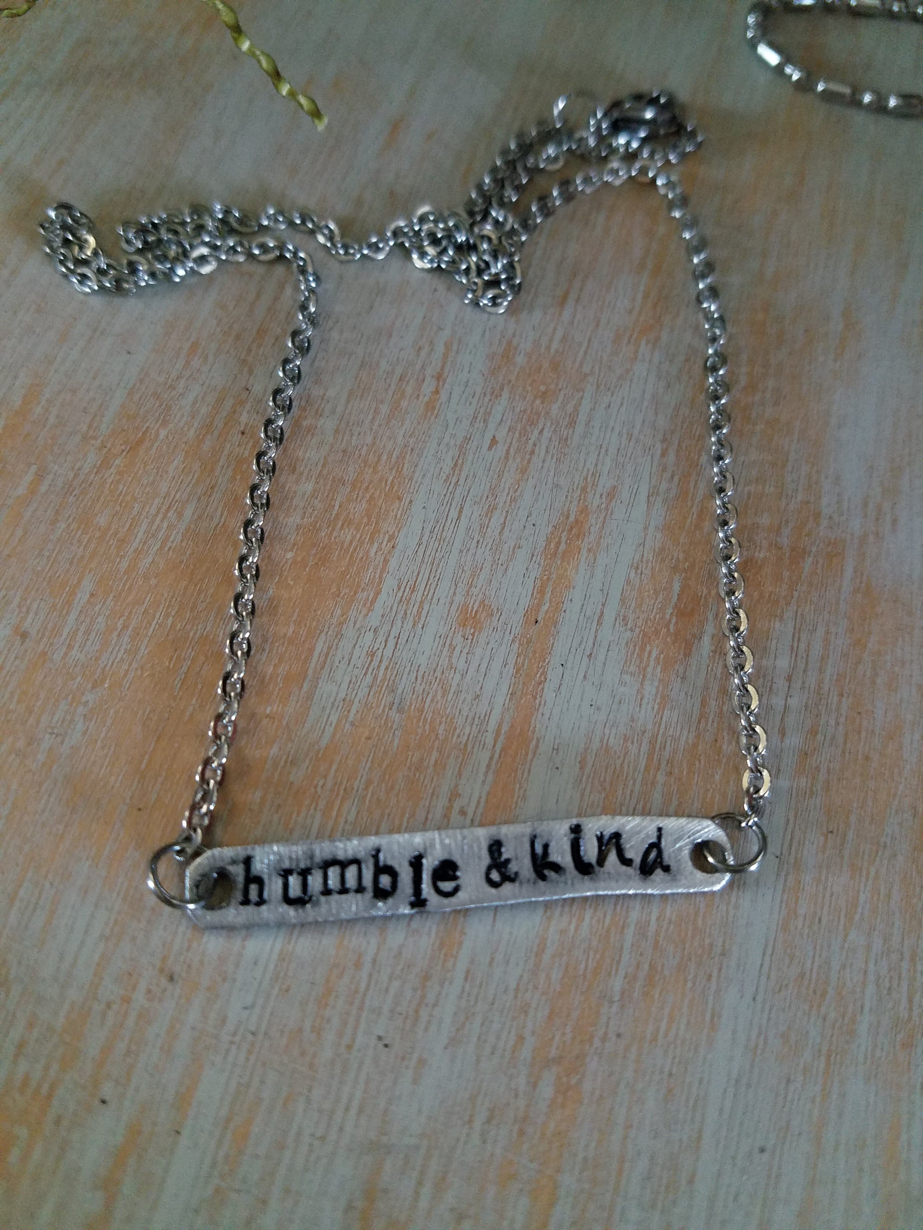 Humble and kind stamped bar necklace
